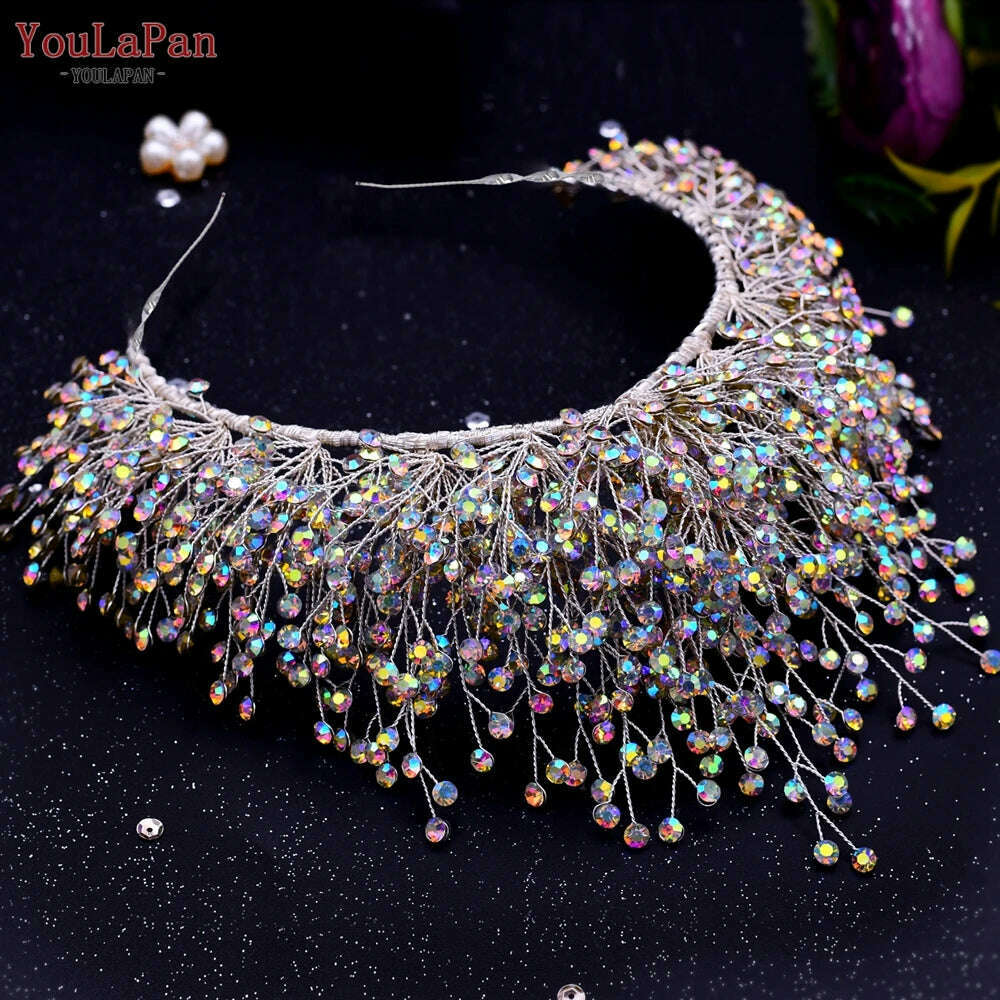YouLaPan Trendy Bridal Hair Hoop Colorful Rhinestone Wedding Crown Handmade Bride Tiara Hair Accessories Woman Headband HP193P-C