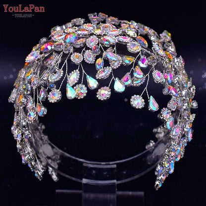 YouLaPan Trendy Bridal Hair Hoop Colorful Rhinestone Wedding Crown Handmade Bride Tiara Hair Accessories Woman Headband HP193P-C