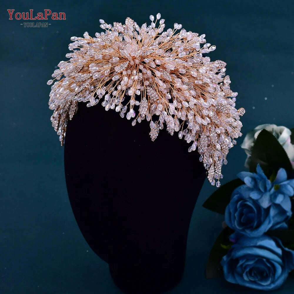 YouLaPan Trendy Bridal Hair Hoop Colorful Rhinestone Wedding Crown Handmade Bride Tiara Hair Accessories Woman Headband HP193P-C