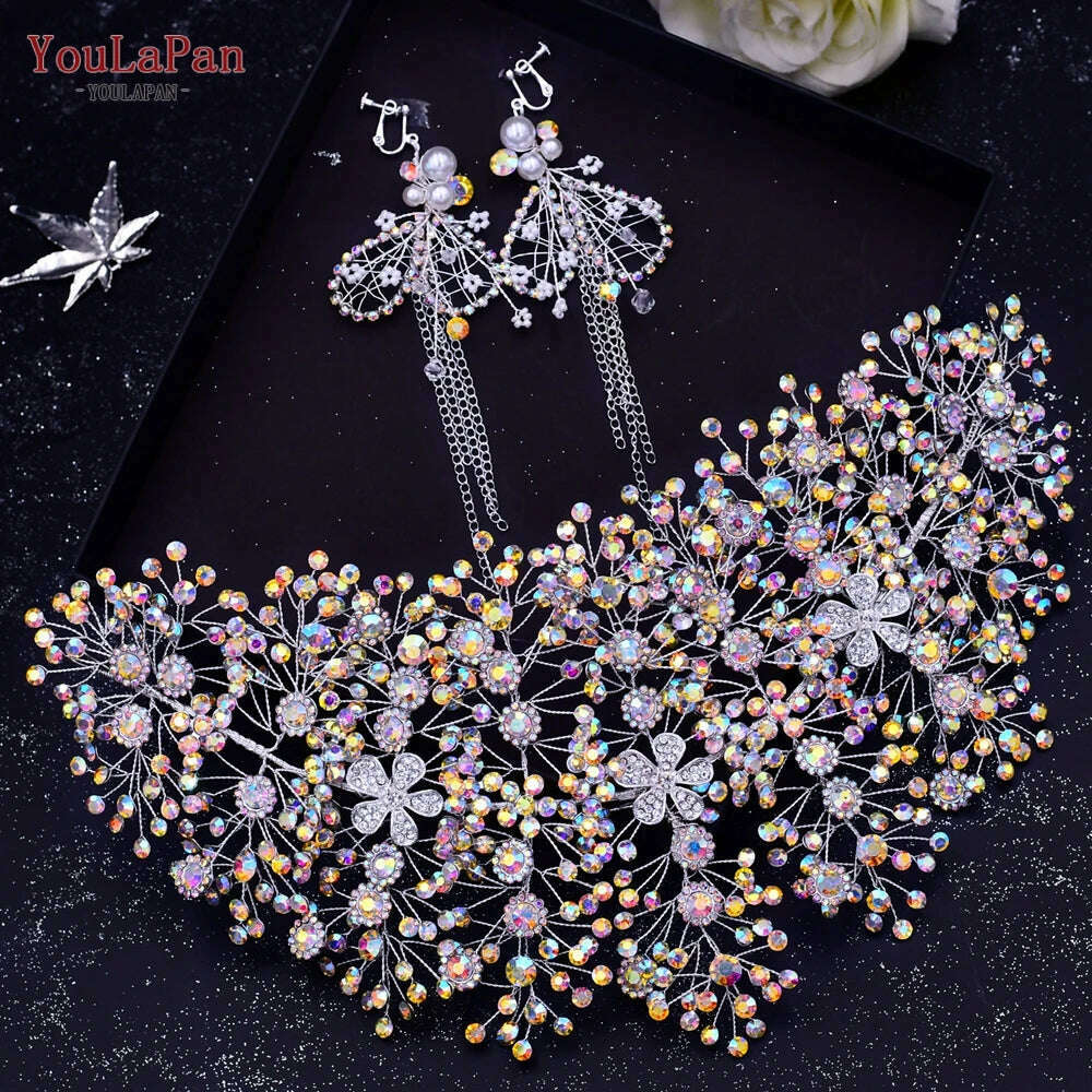 YouLaPan Trendy Bridal Hair Hoop Colorful Rhinestone Wedding Crown Handmade Bride Tiara Hair Accessories Woman Headband HP193P-C