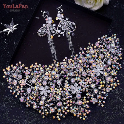 YouLaPan Trendy Bridal Hair Hoop Colorful Rhinestone Wedding Crown Handmade Bride Tiara Hair Accessories Woman Headband HP193P-C