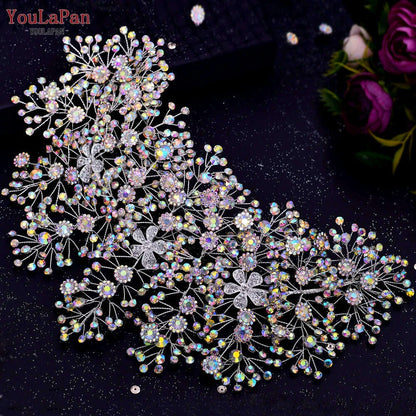 YouLaPan Trendy Bridal Hair Hoop Colorful Rhinestone Wedding Crown Handmade Bride Tiara Hair Accessories Woman Headband HP193P-C