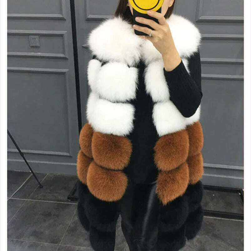 ZADORIN Winter Coat Women Thick Warm Luxury Patchwork Color Faux Fur Vest Coats Soft Fluffy Fur Jacket Female Vintage Outerwear