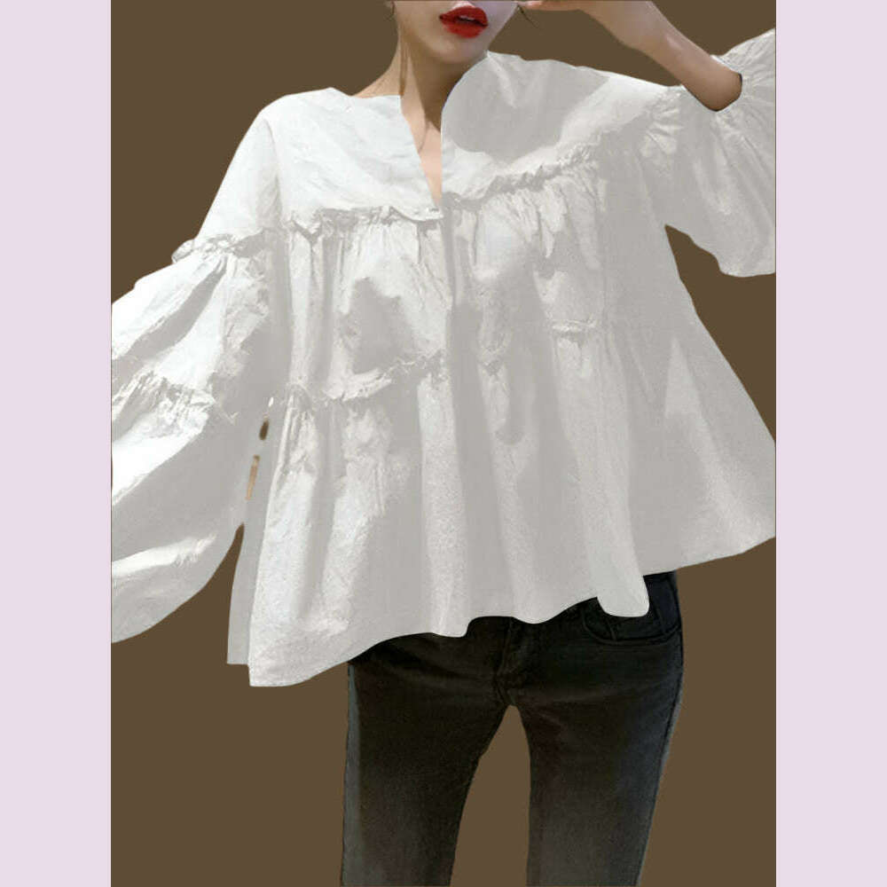 ZANZEA Fashion Women Long Puff Sleeve Blouse Autumn Spring Eelgant Shirt Ruffles Blusas Femininas Mujer Party Work Tops Tunic