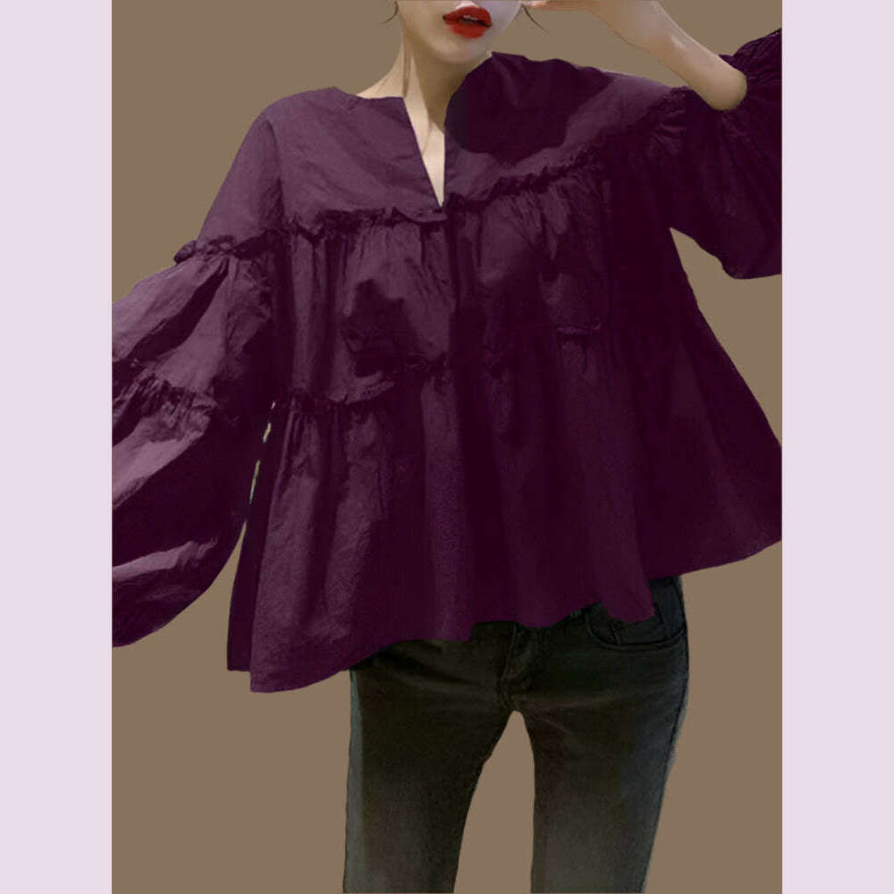 ZANZEA Fashion Women Long Puff Sleeve Blouse Autumn Spring Eelgant Shirt Ruffles Blusas Femininas Mujer Party Work Tops Tunic