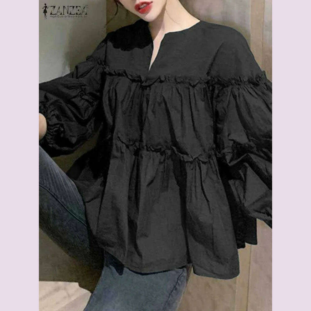 ZANZEA Fashion Women Long Puff Sleeve Blouse Autumn Spring Eelgant Shirt Ruffles Blusas Femininas Mujer Party Work Tops Tunic