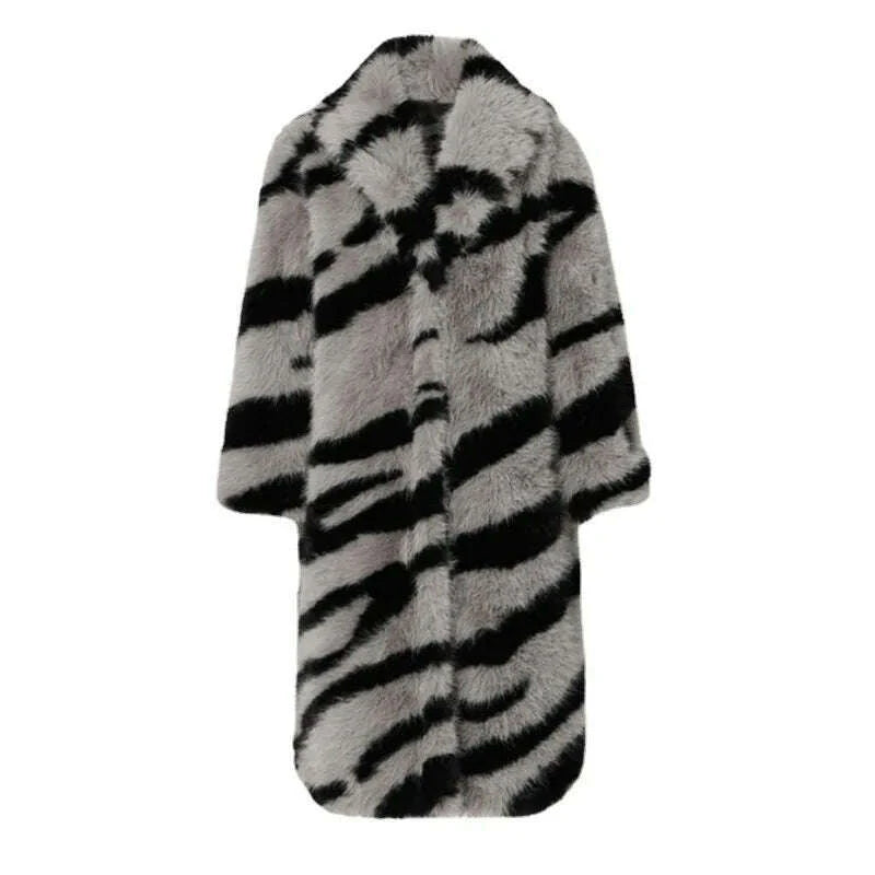 Zebra New Faux Fox Fur Coat Women Long 2024 Winter Imitation Wool Fur Jacket Thickened Warm Plush Overcoat Furry Fuzzy Outerwear