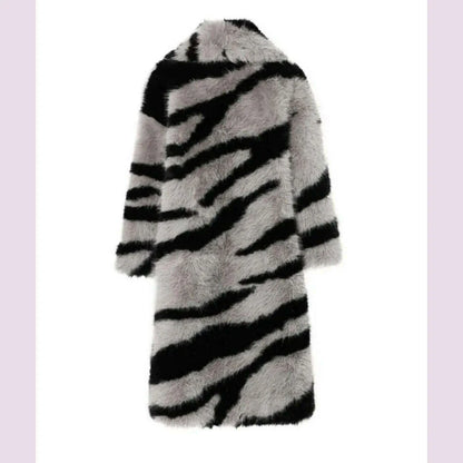 Zebra New Faux Fox Fur Coat Women Long 2024 Winter Imitation Wool Fur Jacket Thickened Warm Plush Overcoat Furry Fuzzy Outerwear